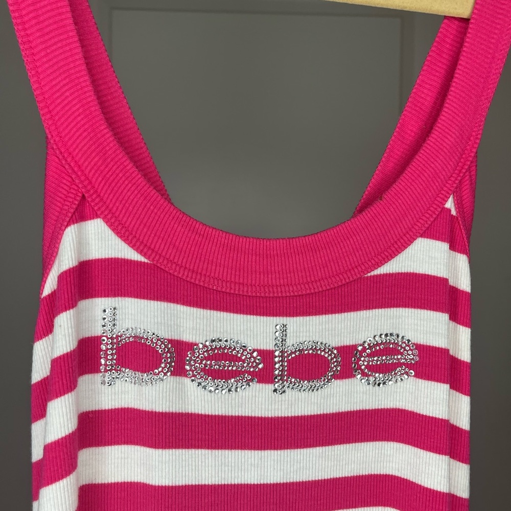 Bebe logo striped tank top, size L